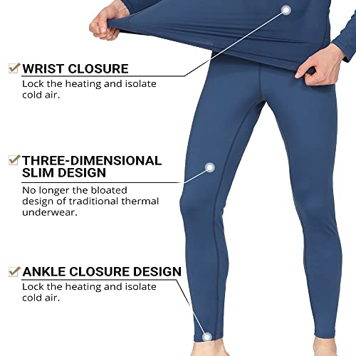 HEROBIKER - Ropa interior térmica ajustada de manga larga para hombres, esquí, invierno, caza, cálido, forro polar, conjunto de camiseta y pantalón