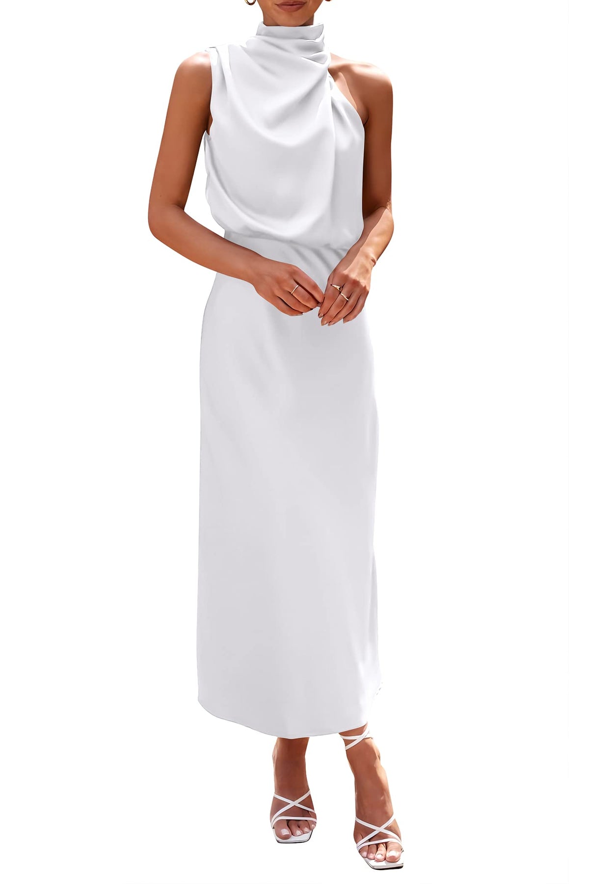 PRETTYGARDEN Vestido largo de satén para mujer, estilo cóctel de verano