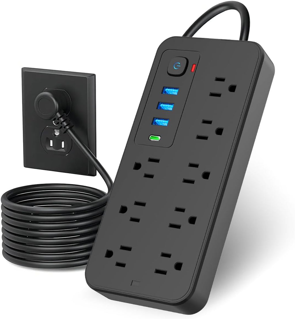 LUKITO Multicontacto Regleta 12 En1, Extensión Eléctrica con Protección contra Sobrecargas, Conector Multiple para Escritorio con Cable De 1.8m, 8 Salidas CA Y 4 Puertos USB (1 USB-c)