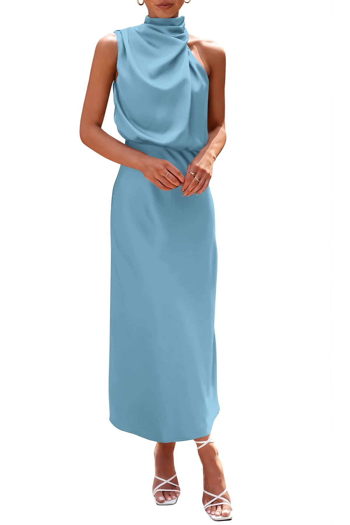 PRETTYGARDEN Vestido largo de satén para mujer, estilo cóctel de verano