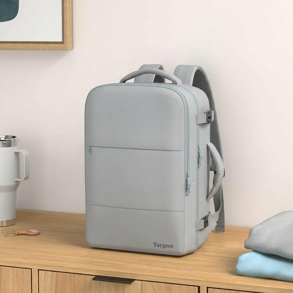 Mochila de viaje Taygeer de 35L, 10 kg para avión, para hombre y mujer, negra