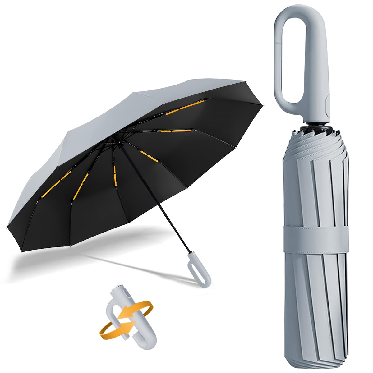 Paraguas Plegable Automático con Hebilla de Anillo, Paraguas de Bolsillo Reforzado, Sombrilla Grande Resistente al Viento, Con 20 Varillas Reflectantes y Protección UV, Para Hombres y Mujeres