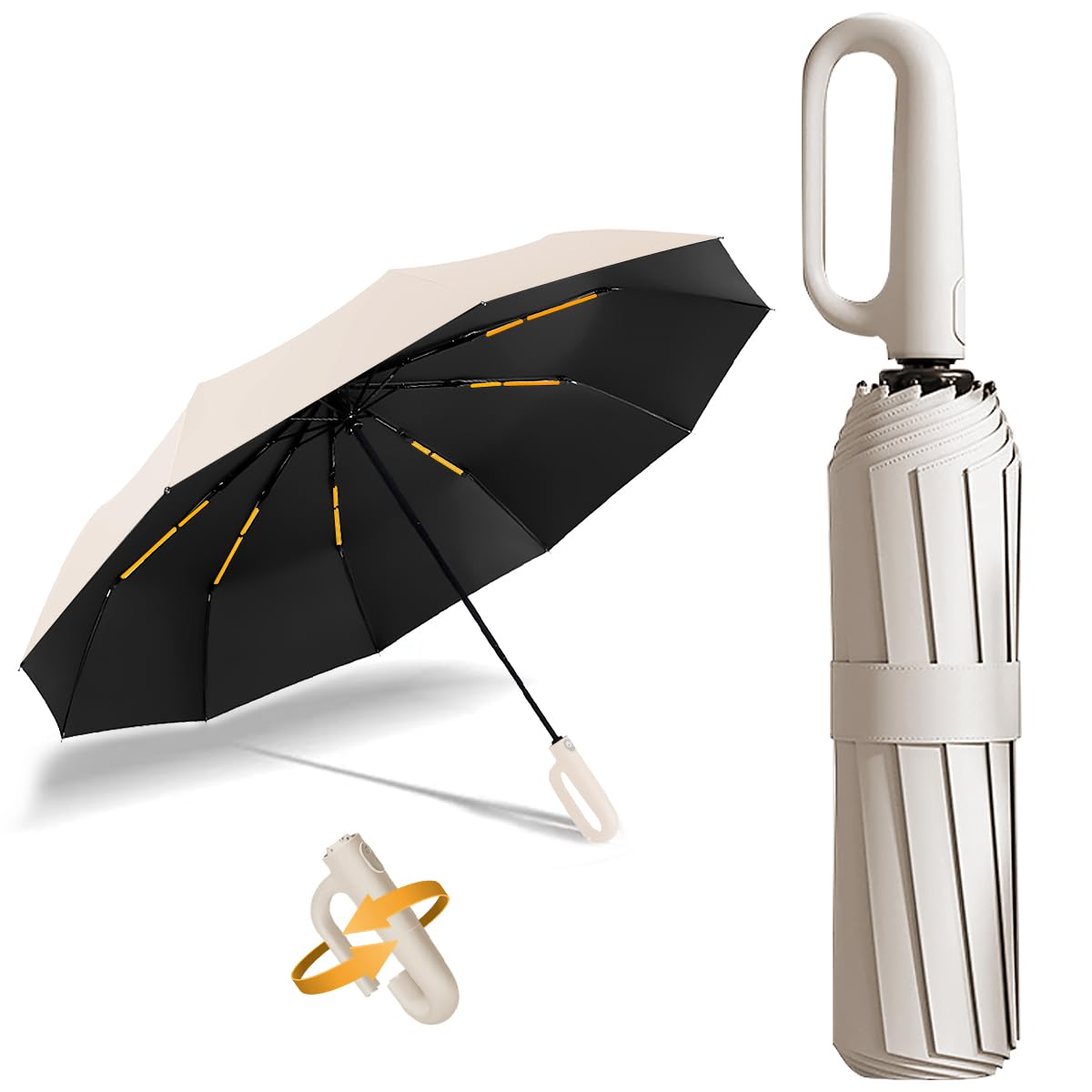 Paraguas Plegable Automático con Hebilla de Anillo, Paraguas de Bolsillo Reforzado, Sombrilla Grande Resistente al Viento, Con 20 Varillas Reflectantes y Protección UV, Para Hombres y Mujeres