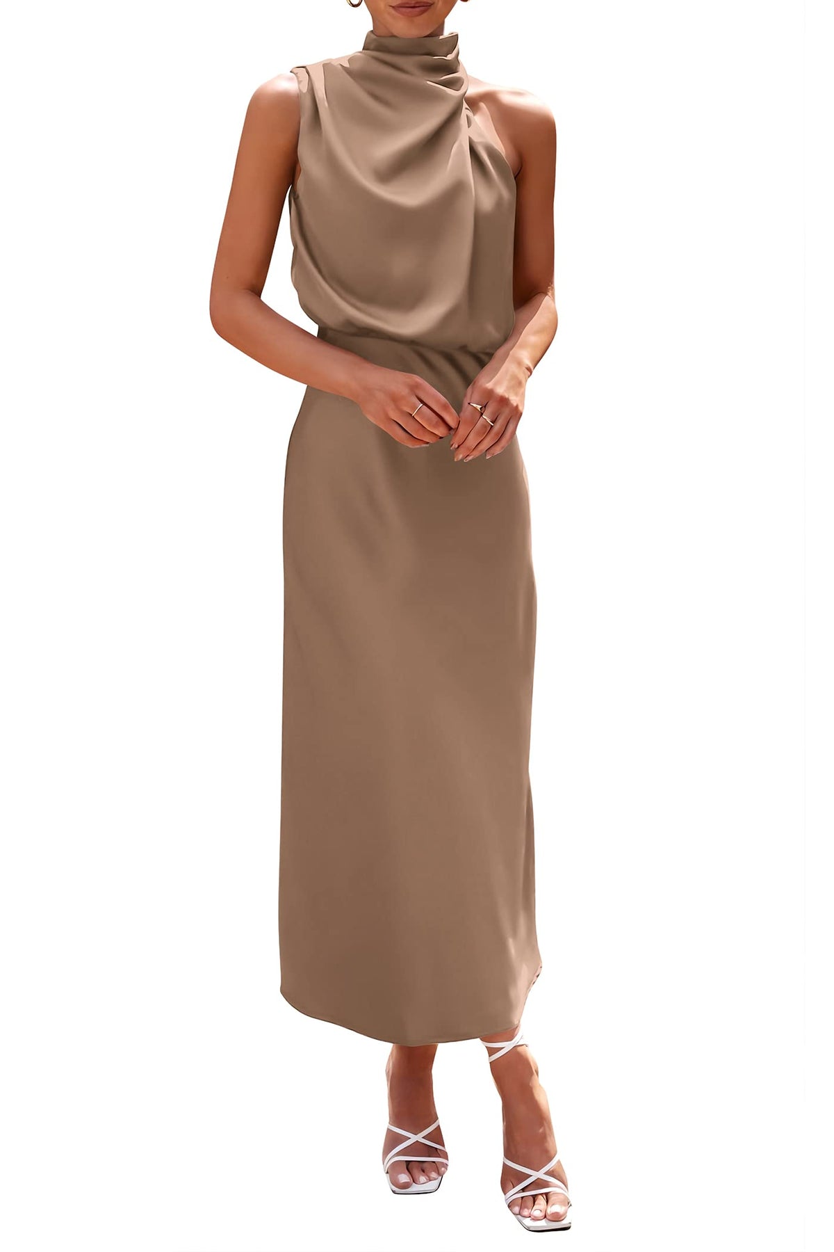 PRETTYGARDEN Vestido largo de satén para mujer, estilo cóctel de verano