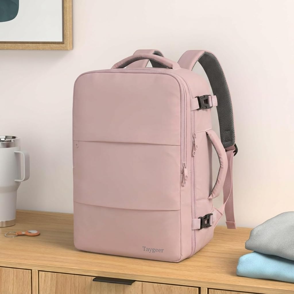 Mochila de viaje Taygeer de 35L, 10 kg para avión, para hombre y mujer, negra
