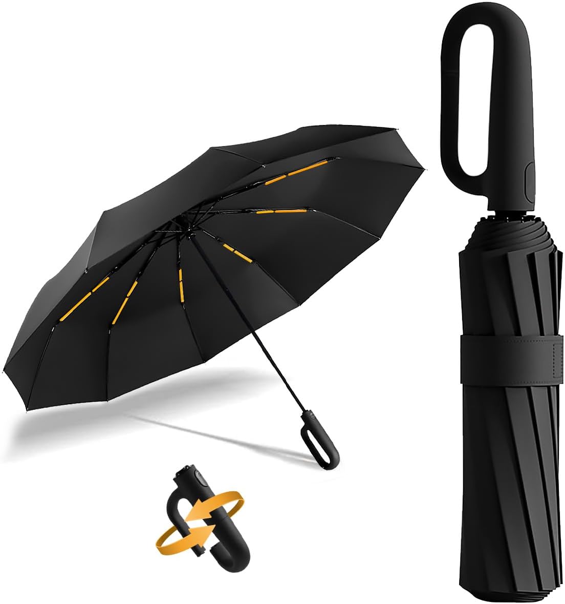 Paraguas Plegable Automático con Hebilla de Anillo, Paraguas de Bolsillo Reforzado, Sombrilla Grande Resistente al Viento, Con 20 Varillas Reflectantes y Protección UV, Para Hombres y Mujeres