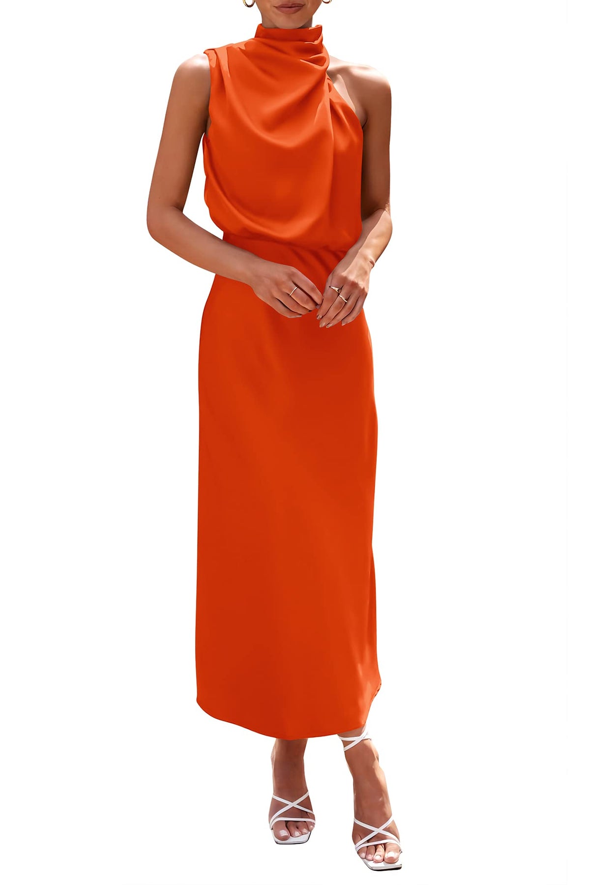 PRETTYGARDEN Vestido largo de satén para mujer, estilo cóctel de verano