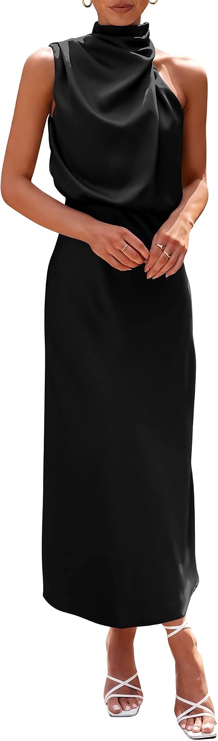 PRETTYGARDEN Vestido Largo De Satén De Cóctel Veraniego para Mujer