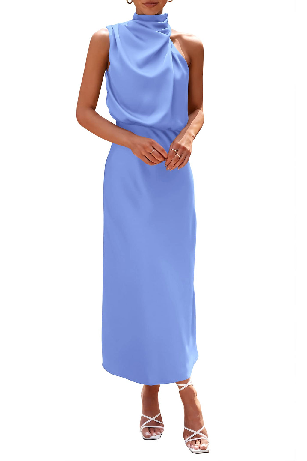 PRETTYGARDEN Vestido largo de satén para mujer, estilo cóctel de verano