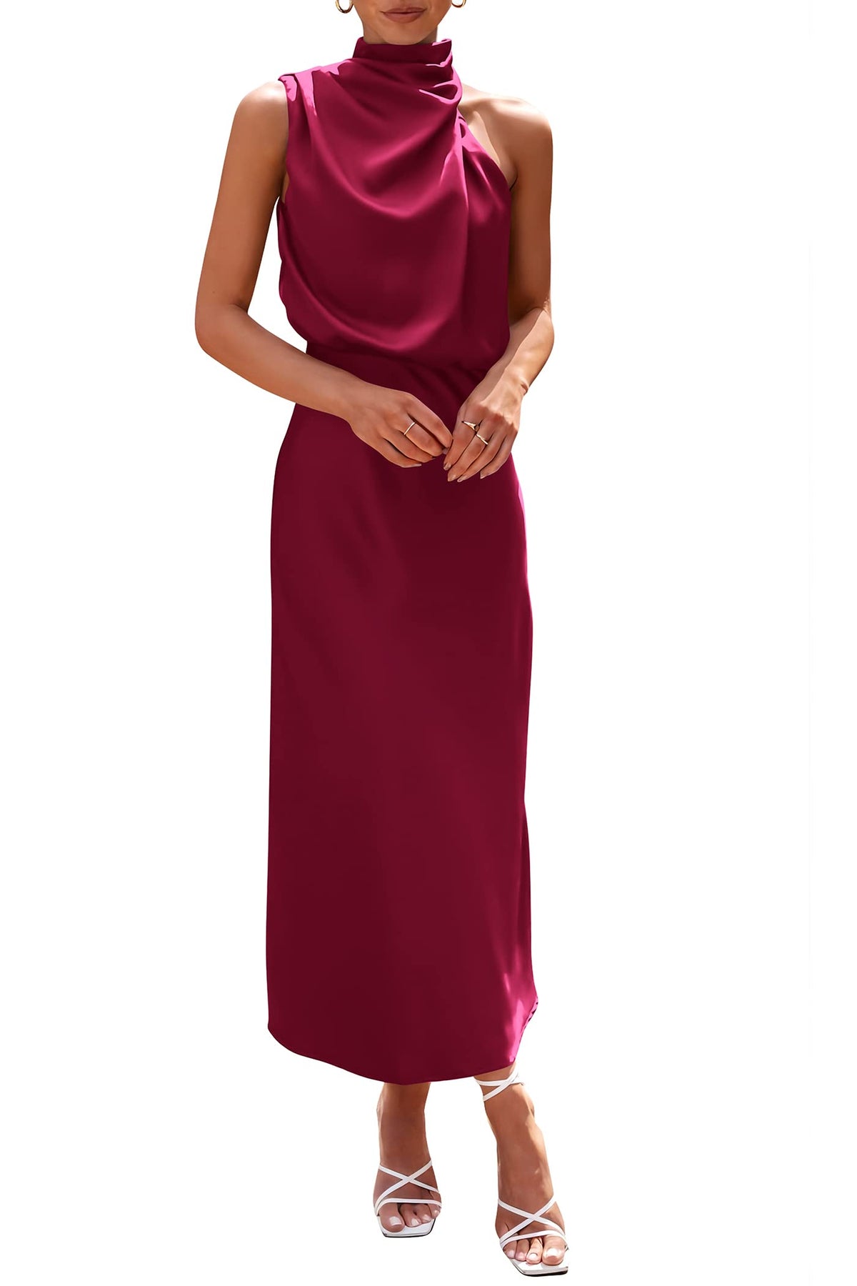 PRETTYGARDEN Vestido Largo De Satén De Cóctel Veraniego para Mujer