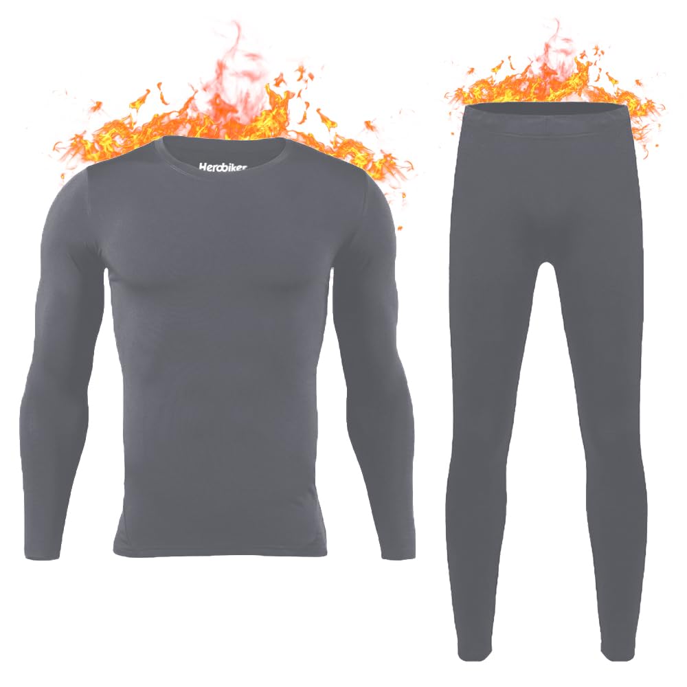 HEROBIKER - Ropa interior térmica ajustada de manga larga para hombres, esquí, invierno, caza, cálido, forro polar, conjunto de camiseta y pantalón