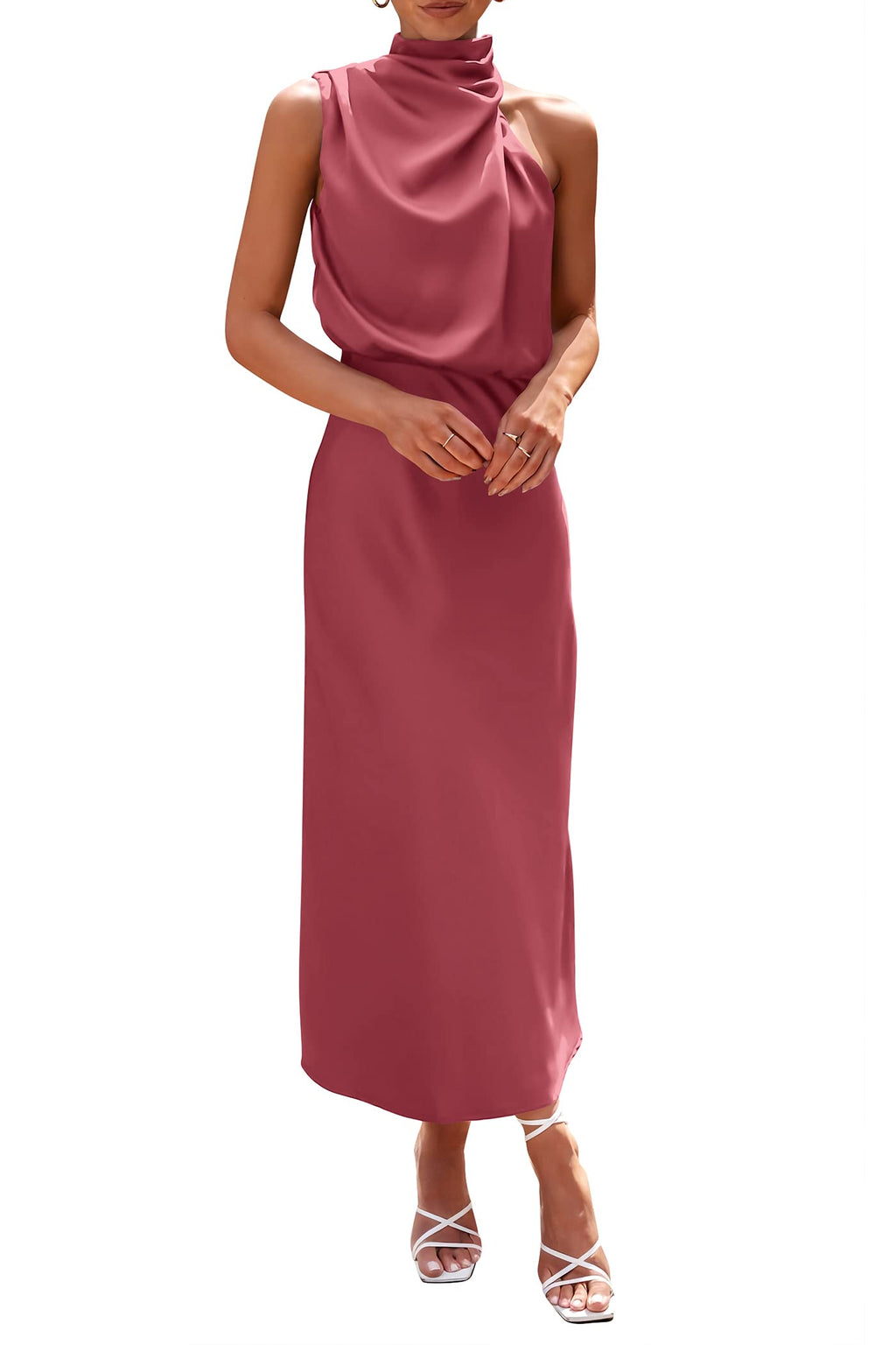 PRETTYGARDEN Vestido largo de satén para mujer, estilo cóctel de verano