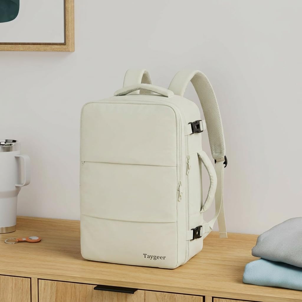 Mochila de viaje Taygeer de 35L, 10 kg para avión, para hombre y mujer, negra