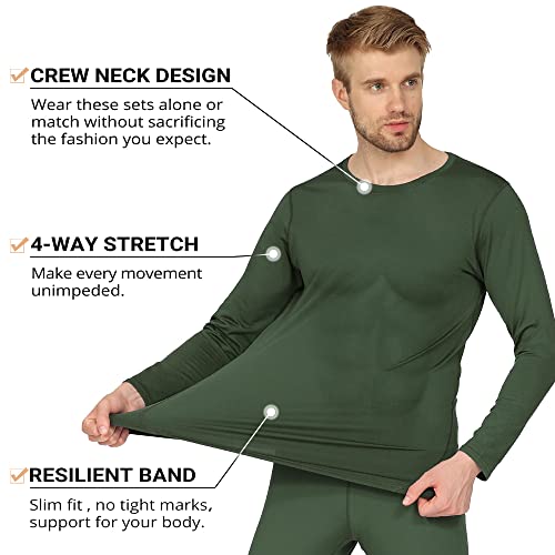 HEROBIKER - Ropa interior térmica ajustada de manga larga para hombres, esquí, invierno, caza, cálido, forro polar, conjunto de camiseta y pantalón