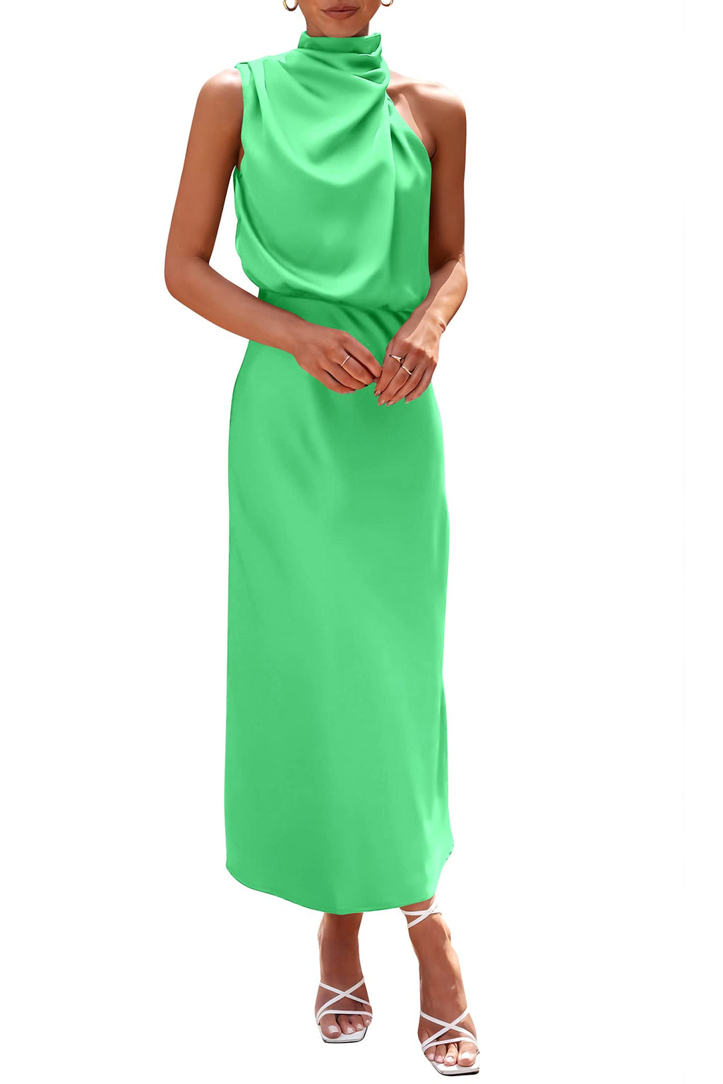PRETTYGARDEN Vestido largo de satén para mujer, estilo cóctel de verano