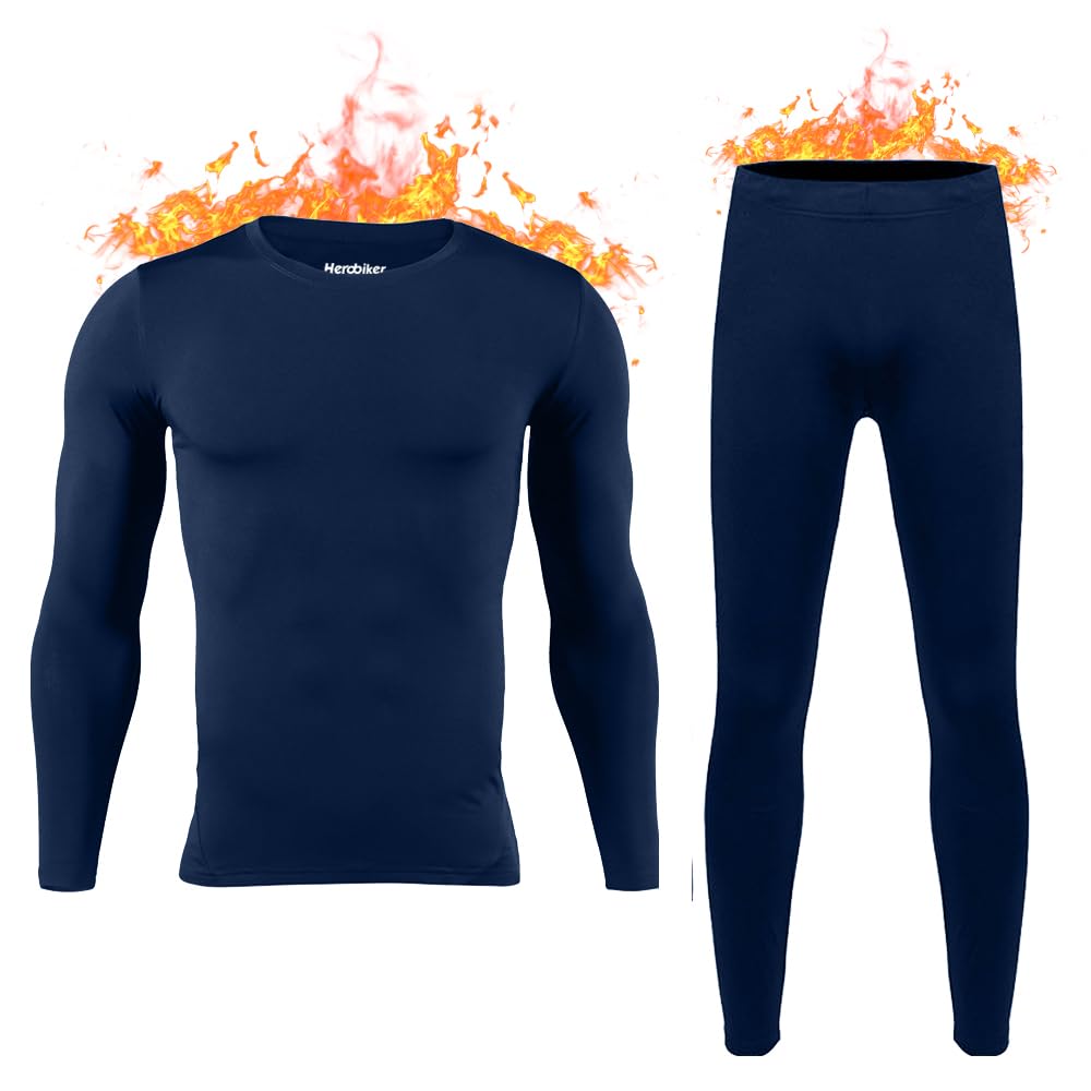 HEROBIKER - Ropa interior térmica ajustada de manga larga para hombres, esquí, invierno, caza, cálido, forro polar, conjunto de camiseta y pantalón