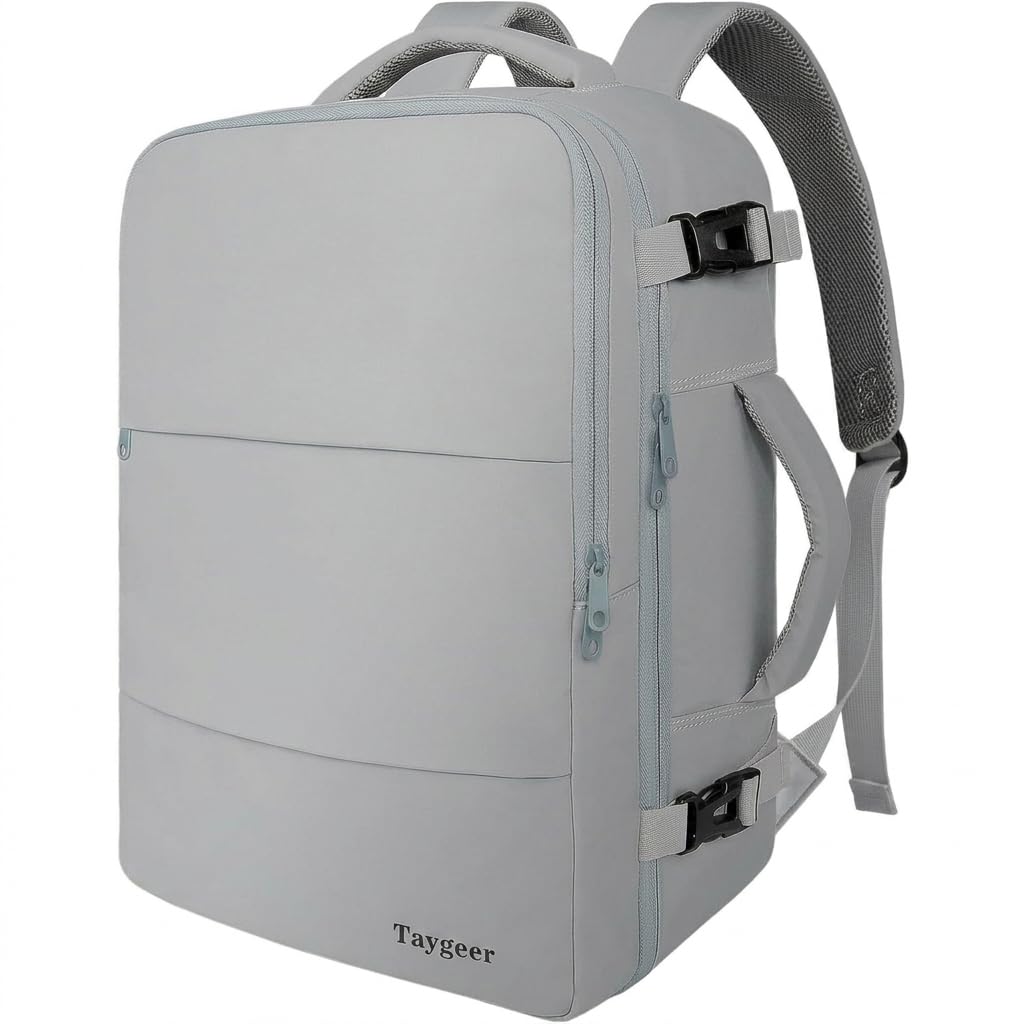 Mochila de viaje Taygeer de 35L, 10 kg para avión, para hombre y mujer, negra