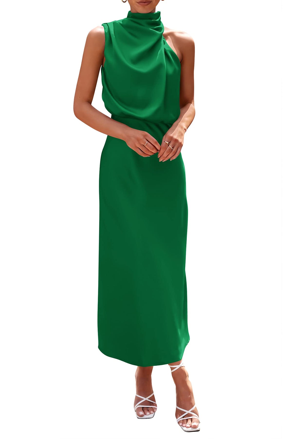PRETTYGARDEN Vestido largo de satén para mujer, estilo cóctel de verano