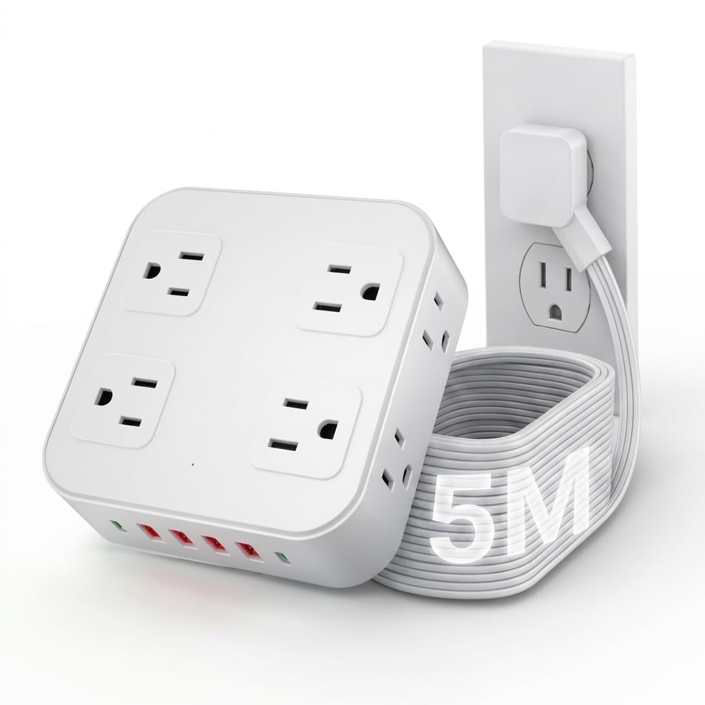 LUKITO Multicontacto Regleta 12 En1, Extensión Eléctrica con Protección contra Sobrecargas, Conector Multiple para Escritorio con Cable De 1.8m, 8 Salidas CA Y 4 Puertos USB (1 USB-c)