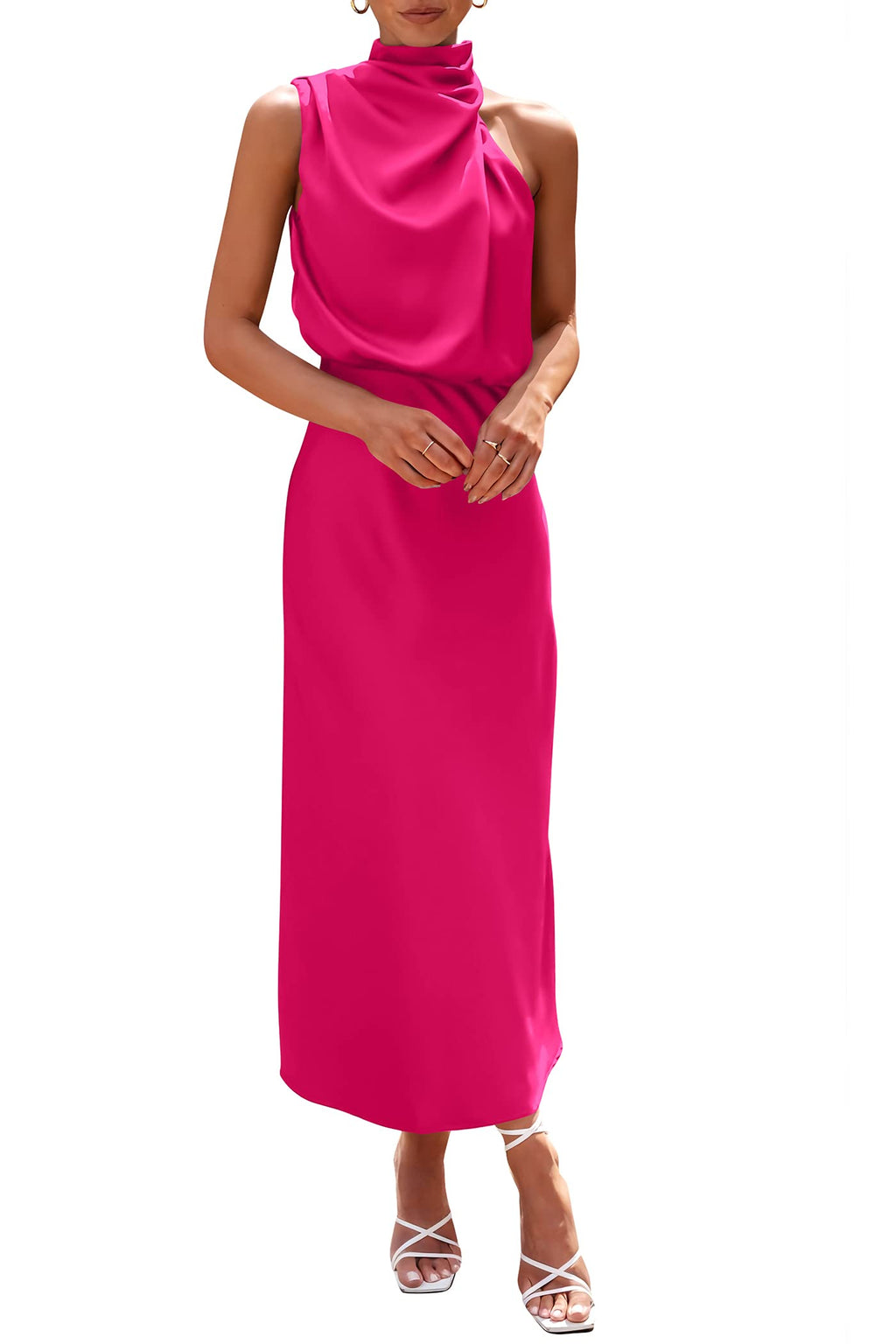 PRETTYGARDEN Vestido largo de satén para mujer, estilo cóctel de verano