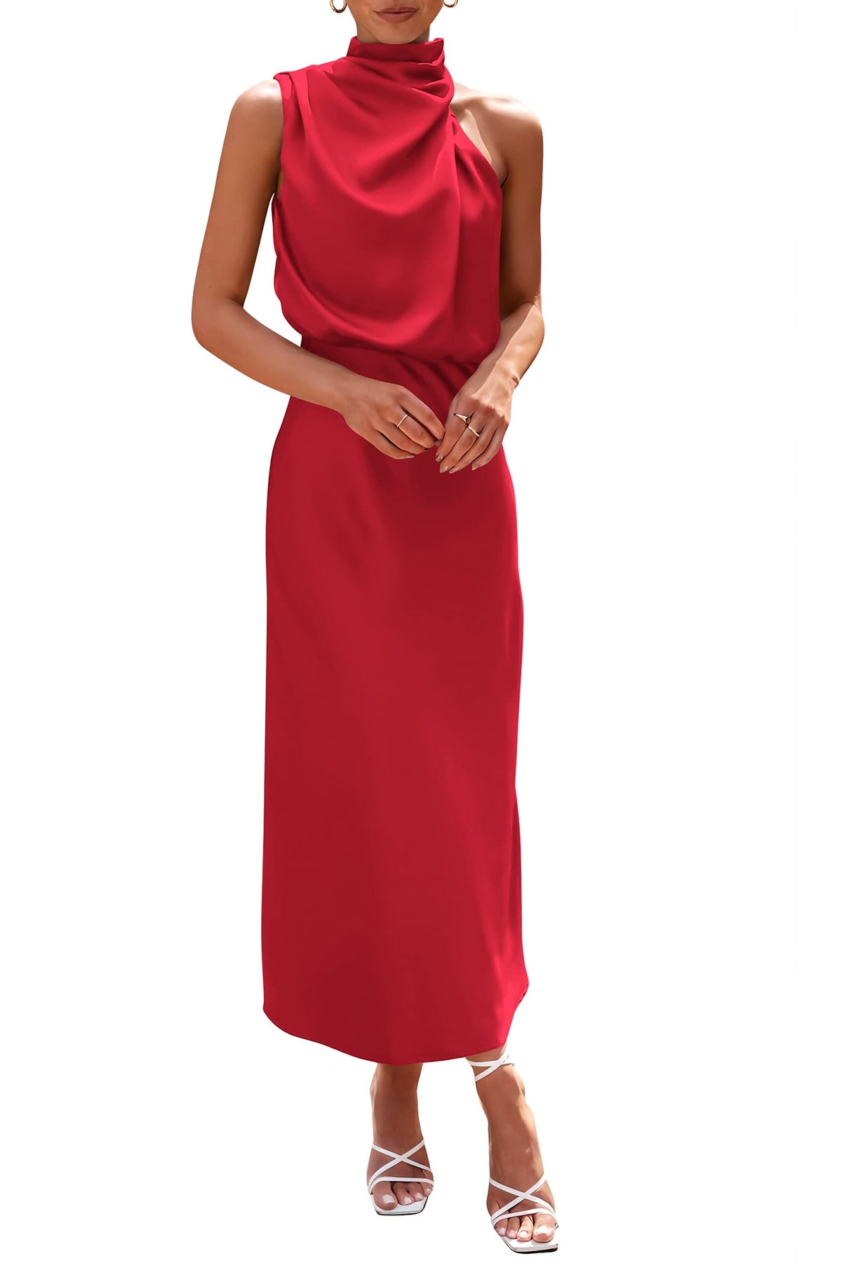 PRETTYGARDEN Vestido Largo De Satén De Cóctel Veraniego para Mujer