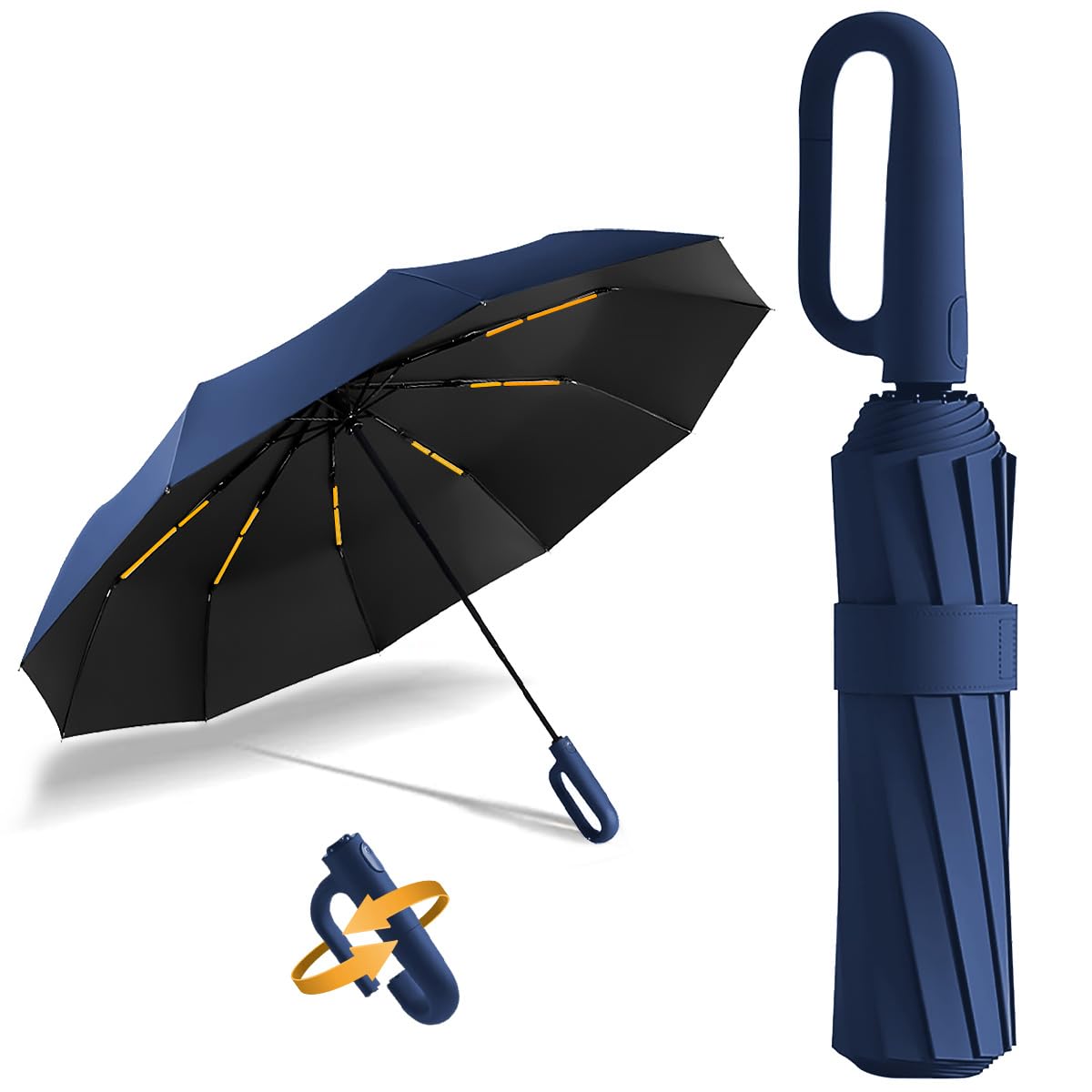 Paraguas Plegable Automático con Hebilla de Anillo, Paraguas de Bolsillo Reforzado, Sombrilla Grande Resistente al Viento, Con 20 Varillas Reflectantes y Protección UV, Para Hombres y Mujeres