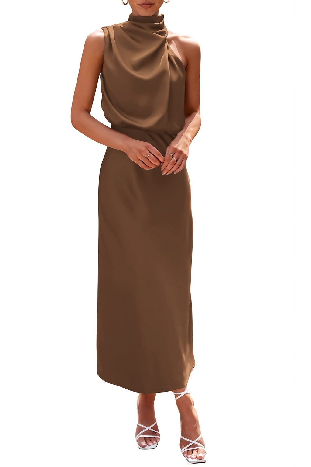 PRETTYGARDEN Vestido largo de satén para mujer, estilo cóctel de verano