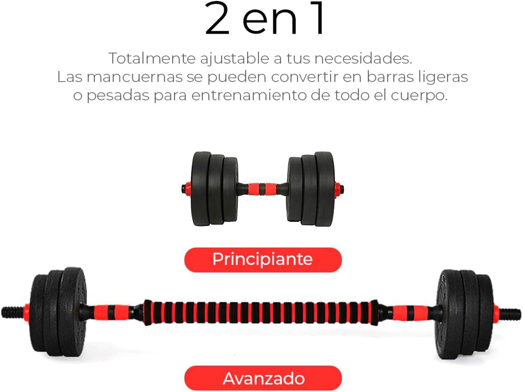 Kit de Pesas Ajustables 3 en 1 Raganet – Mancuernas + Barra | Incluye Guantes de Gym