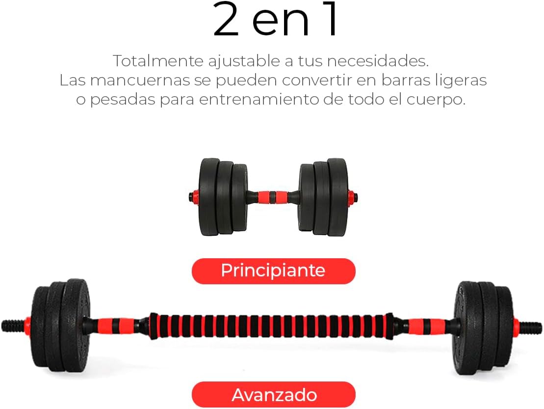 Kit de Pesas Ajustables 3 en 1 Raganet – Mancuernas + Barra | Incluye Guantes de Gym