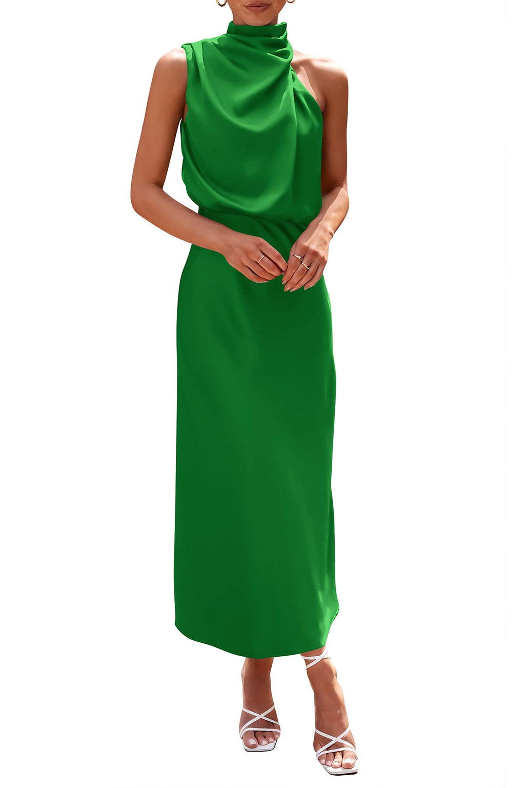 PRETTYGARDEN Vestido largo de satén para mujer, estilo cóctel de verano