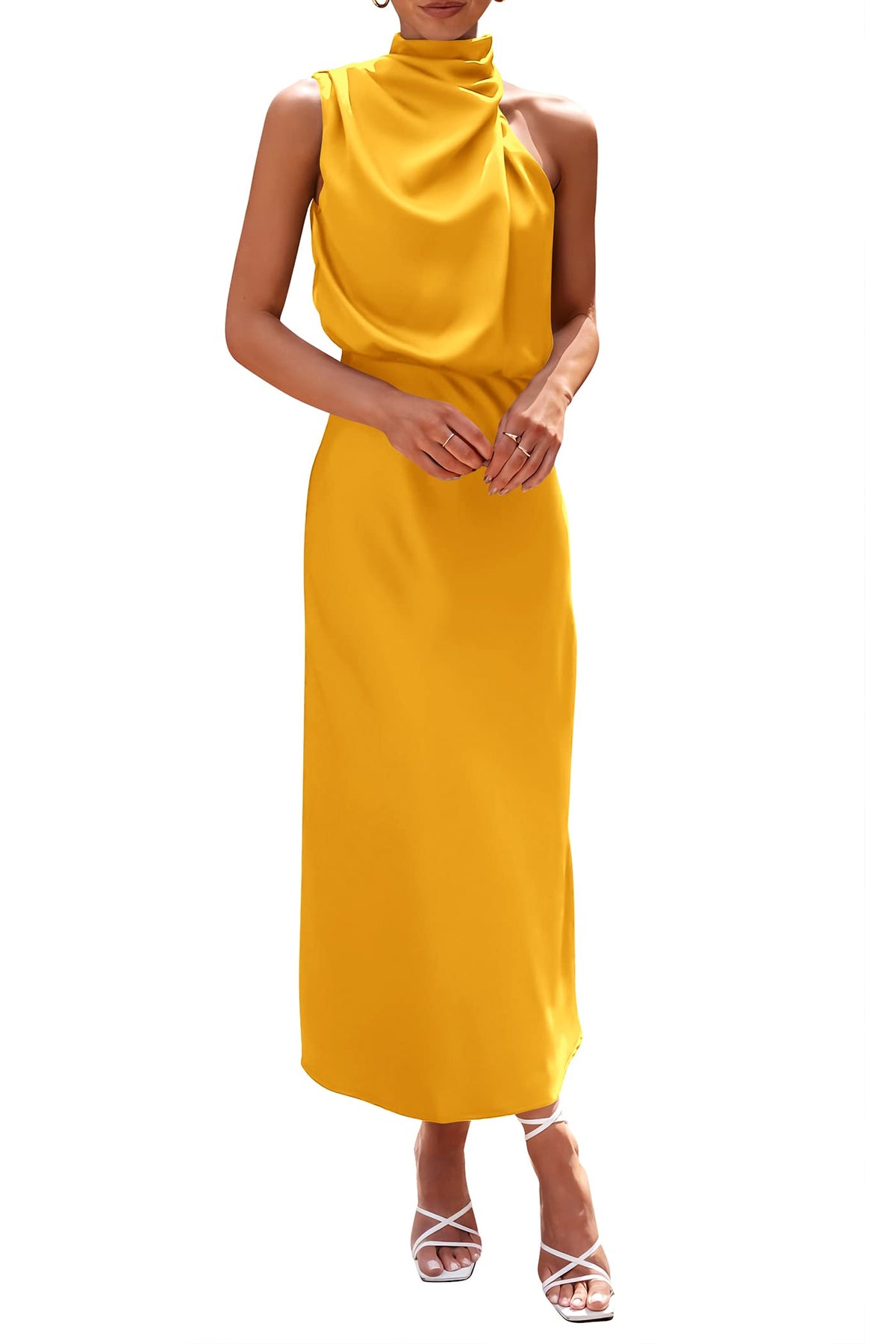 PRETTYGARDEN Vestido largo de satén para mujer, estilo cóctel de verano