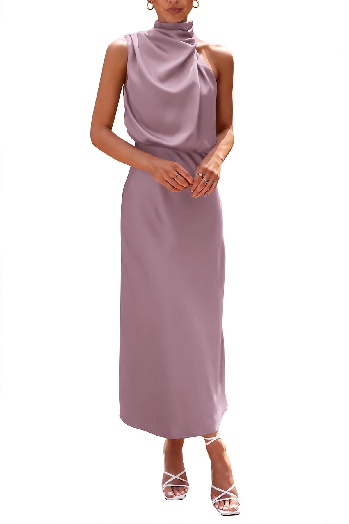 PRETTYGARDEN Vestido largo de satén para mujer, estilo cóctel de verano