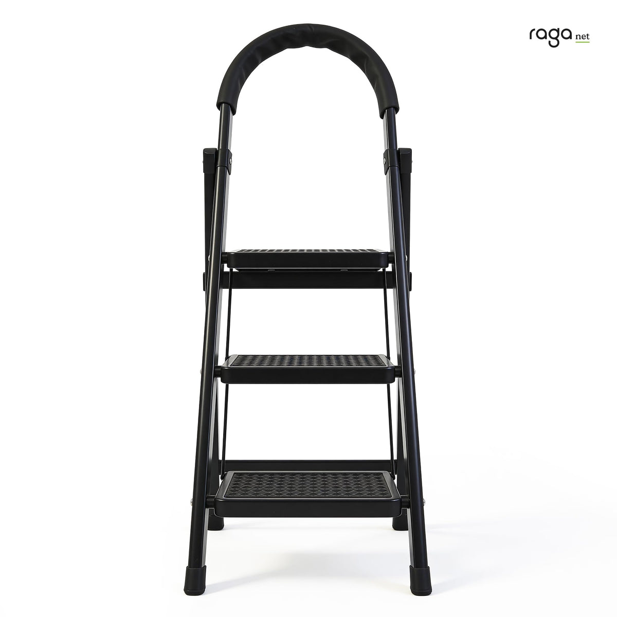 Raganet, Escalera de Tijera de 3 Peldaños, Escalera Tubular, Escalera Plegable Hecha de Acero Inoxidable, Escalones y Patas Antideslizantes, Altura Maxima 111cm Color Blanco (3 Peldaños)