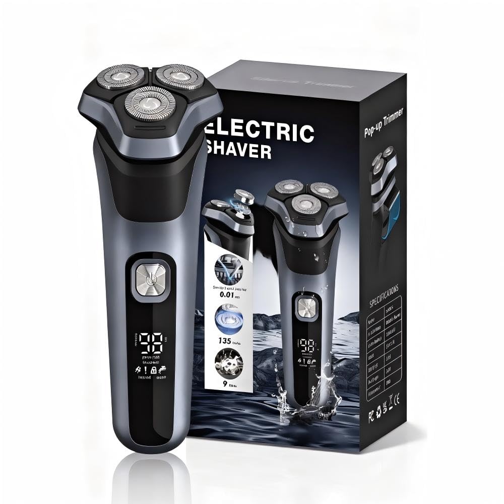 Afeitadora Eléctrica,Pantalla LED inteligente Shaver,Totalmente Lavable,Recortadora Barba Multifuncional para Barba, Nariz, Cabello