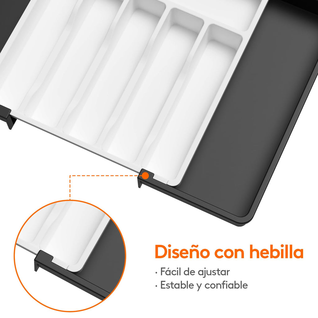 Lifewit Organizador de cubiertos, bandeja extensible para cubiertos, cubertero para cajón de cocina, organizador ajustable y compacto para cucharas, tenedores y cuchillos, grande, negro