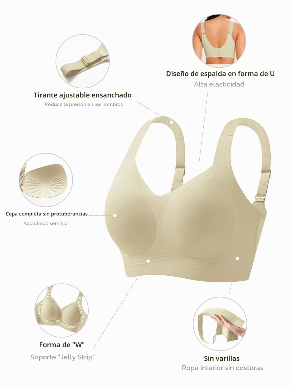 Jouica Sujetador sin Aros para Mujer Brasier Cobertura Completa Todos Días