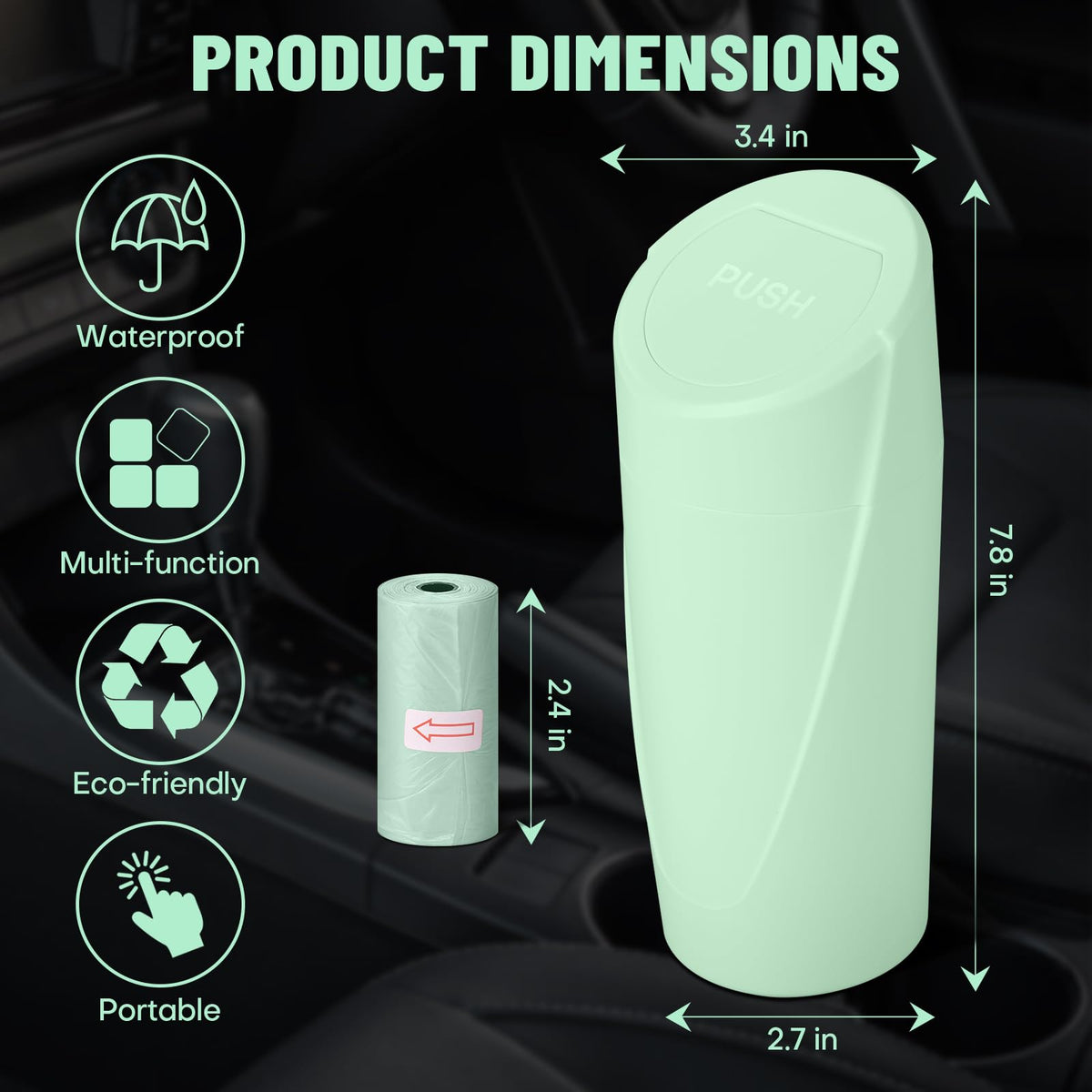 🚗 Bote de Basura para Coche con Tapa — Antiderrames + 20 Bolsas Incluidas