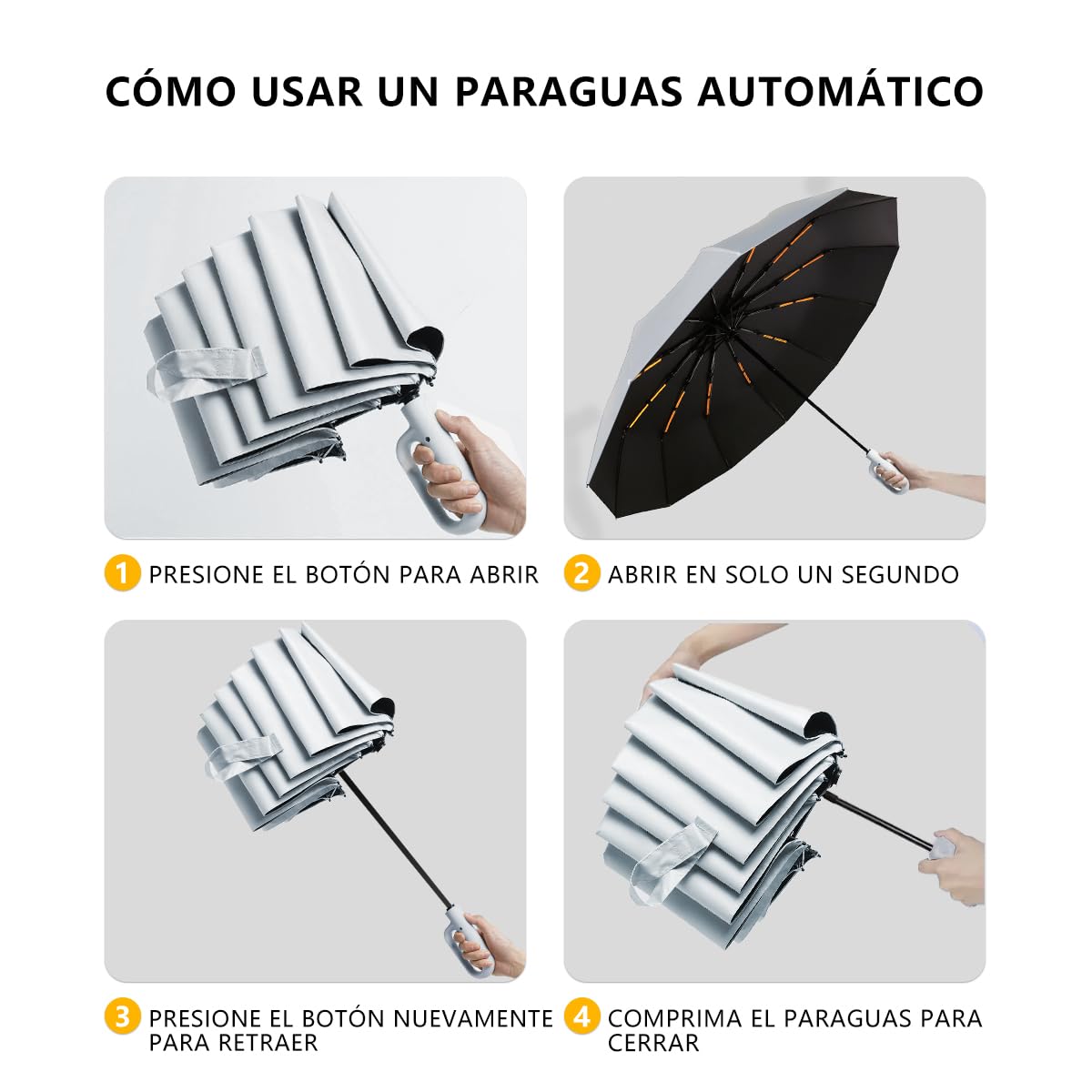 Paraguas Plegable Automático con Hebilla de Anillo, Paraguas de Bolsillo Reforzado, Sombrilla Grande Resistente al Viento, Con 20 Varillas Reflectantes y Protección UV, Para Hombres y Mujeres