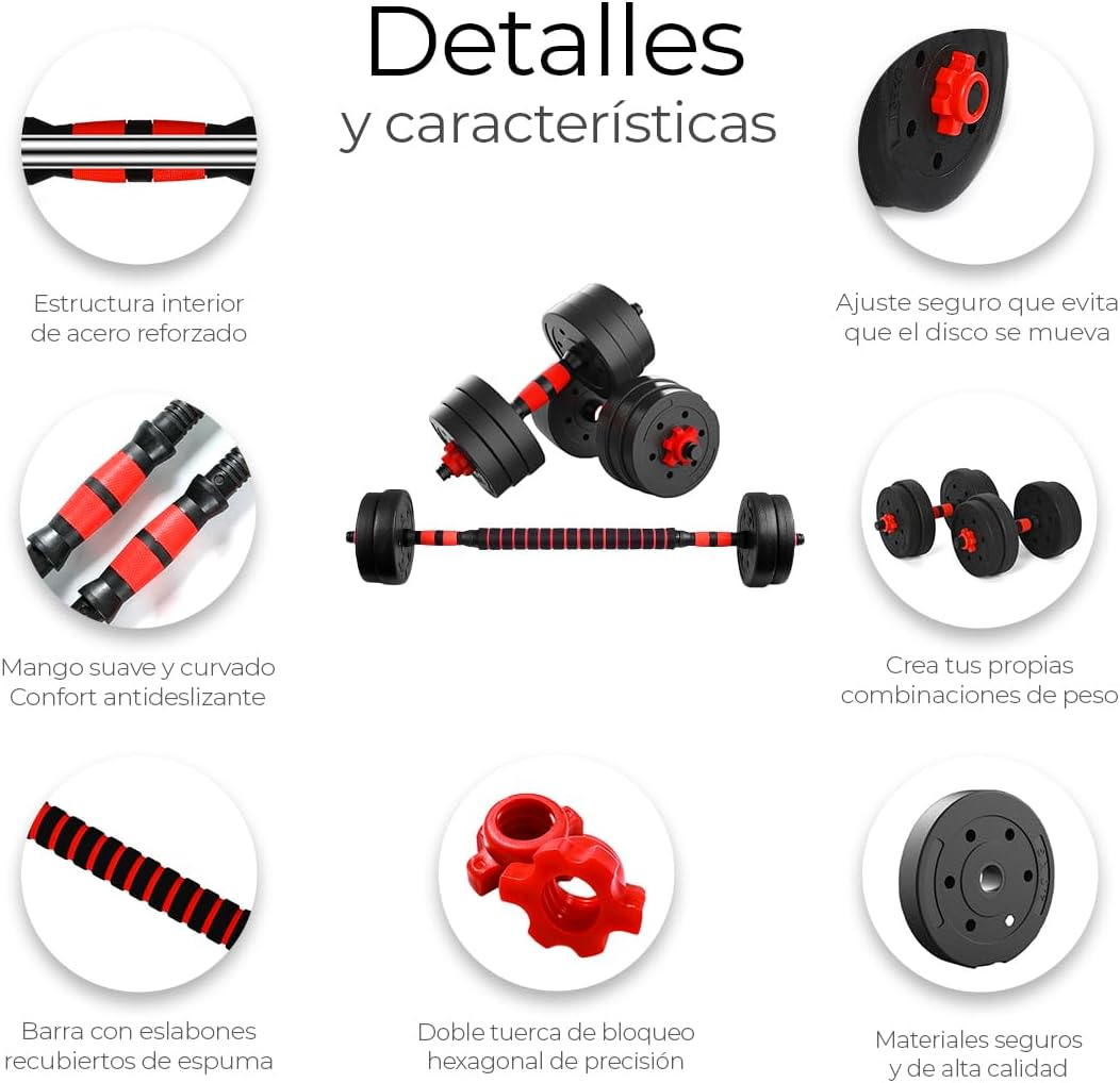 Kit de Pesas Ajustables 3 en 1 Raganet – Mancuernas + Barra | Incluye Guantes de Gym