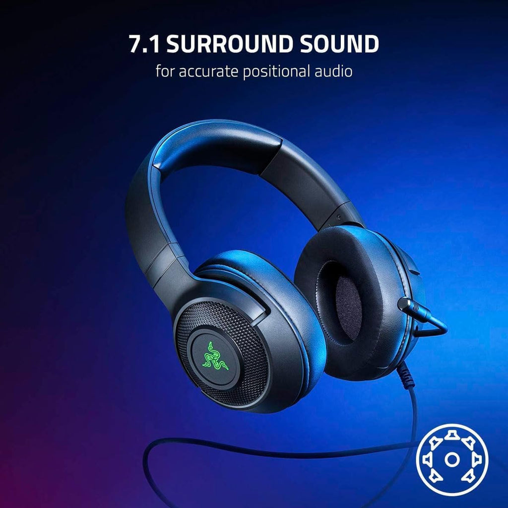 Razer Kraken V3 X - Auriculares para juegos con cable: sonido envolvente 7.1 - Controladores Triforce de 40 mm - Micrófono cardioide plegable HyperClear - Iluminación Chroma RGB - para PC - Negro