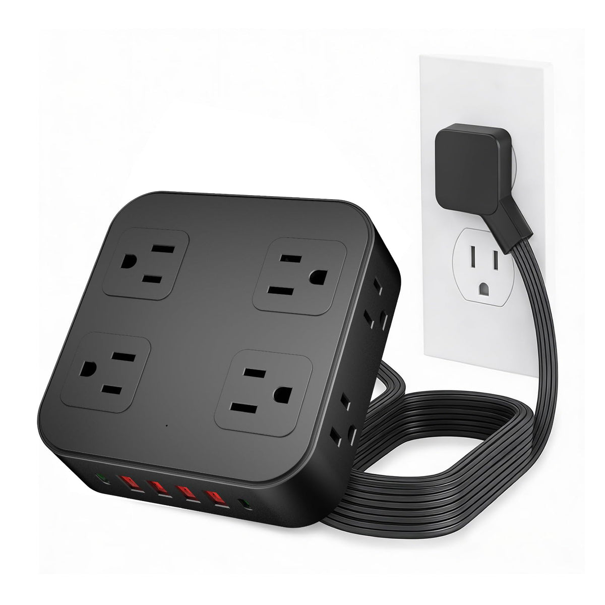 LUKITO Multicontacto Regleta 12 En1, Extensión Eléctrica con Protección contra Sobrecargas, Conector Multiple para Escritorio con Cable De 1.8m, 8 Salidas CA Y 4 Puertos USB (1 USB-c)