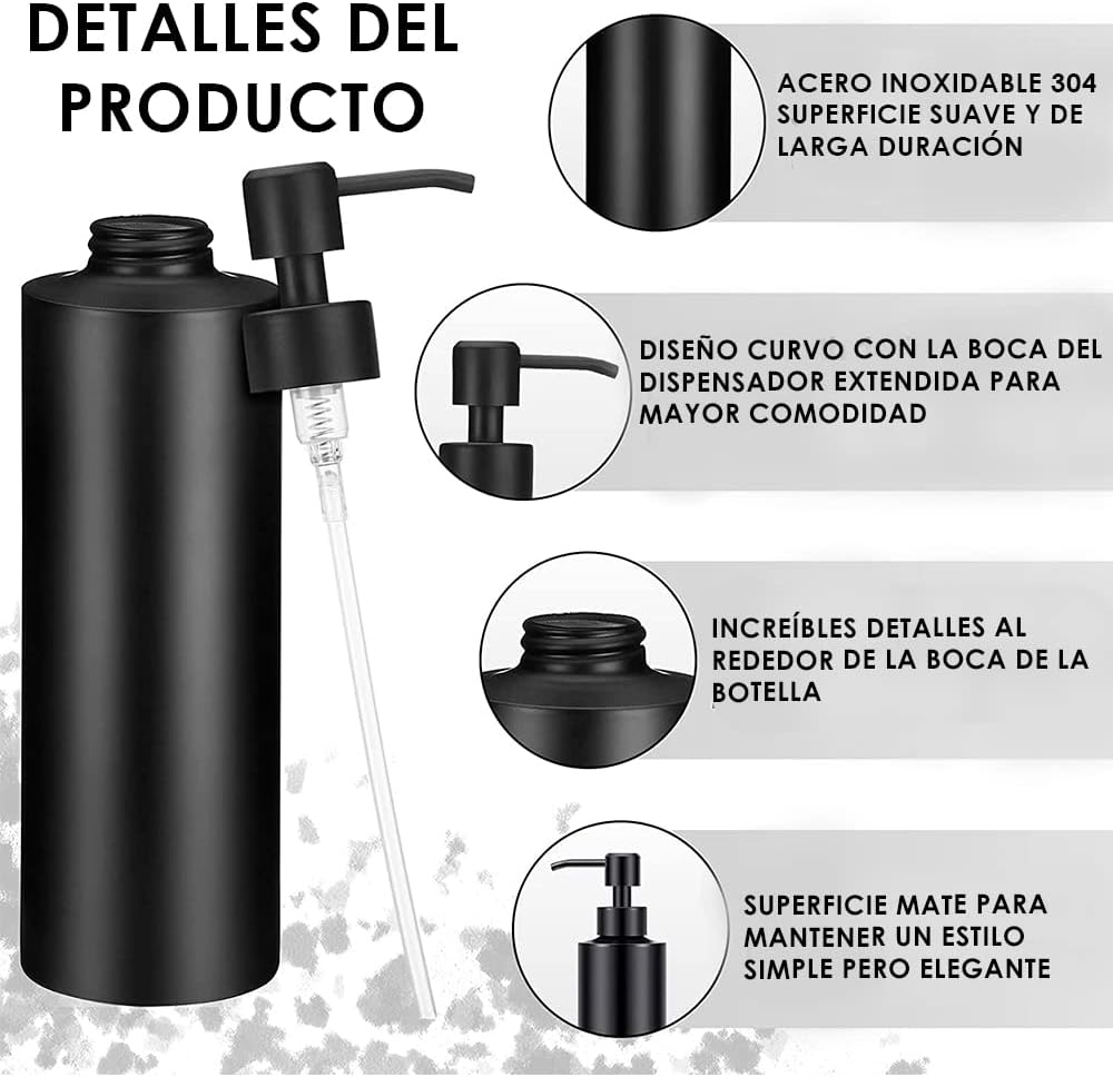 Timotech Dispensador de jabón de Acero Inoxidable de 12 onzas (2 Piezas) Dispensador de Jabón de Metal Negro Mate, Dispensador de jabón con Bomba, Contenedor de jabón para Cocina y baño