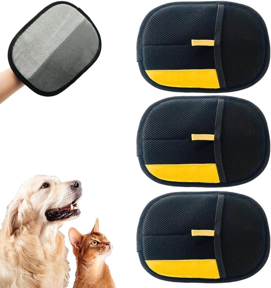 Guante de aseo para mascotas, guante quitapelo para perros y gatos - Mejorado, reutilizable y con electrostaticidad, eliminador de pelo para ropa, sofás, alfombras y asientos de coche (3 unidades)