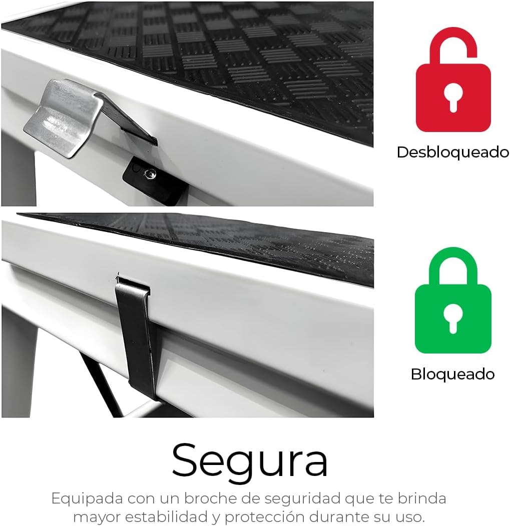 Raganet, Escalera de Tijera de 3 Peldaños, Escalera Tubular, Escalera Plegable Hecha de Acero Inoxidable, Escalones y Patas Antideslizantes, Altura Maxima 111cm Color Blanco (3 Peldaños)