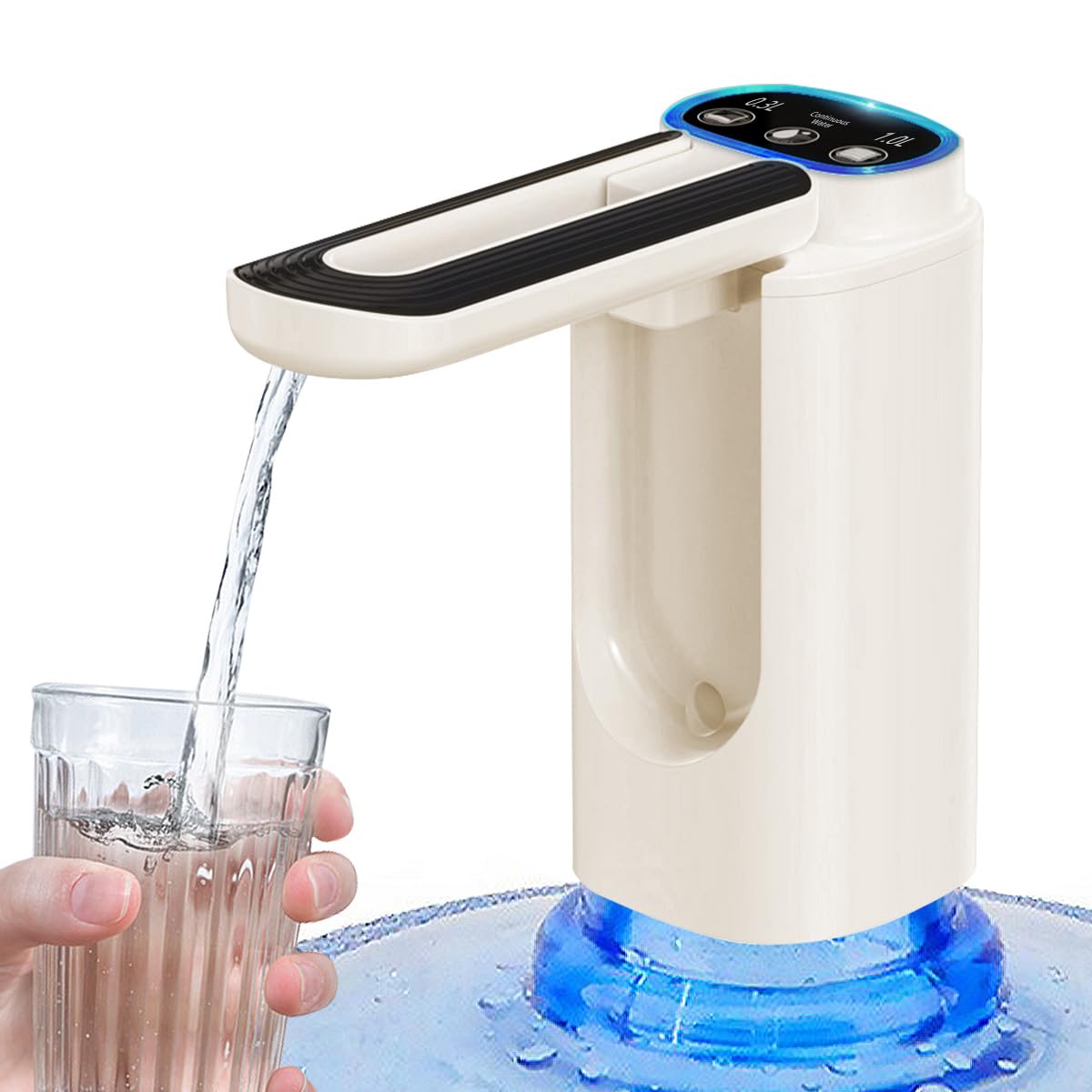 Dispensador de Agua Garrafón Plegable con 3 Modos y Luz LED, Bomba de Agua de Inalámbrica Recargable Portátil, Despachador de Agua Automático Rápido para Botellas de Galón de 4.5L a 20L