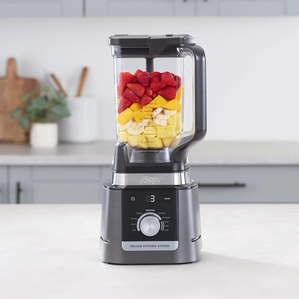 Ninja CO905KS Deluxe Kitchen System, Potencia 1600W, Procesador con Licuadora, Jarra 86oz, 2 Vasos 24oz, Tecnología Auto-IQ, Sistema de Cocina Profesional Multifuncional, Color Negro (Reacondicionado)