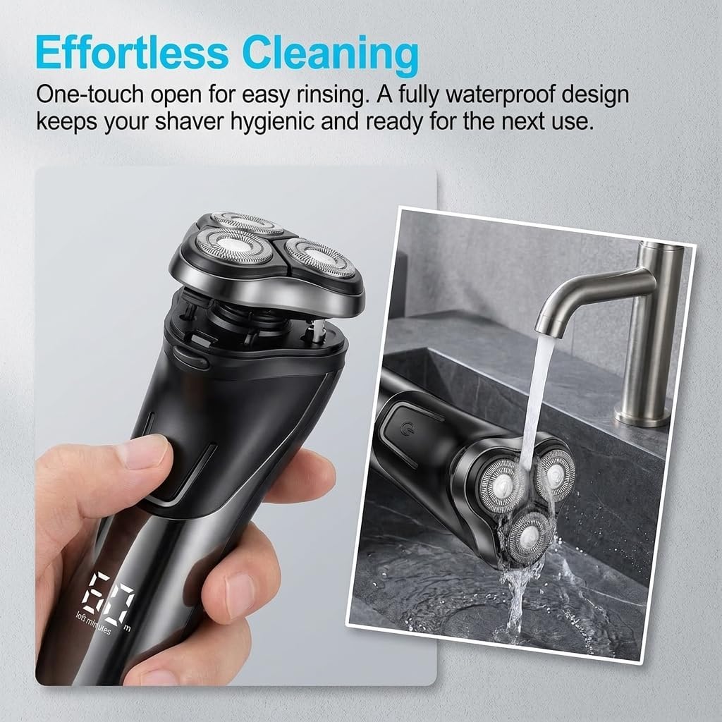 Afeitadora Eléctrica,Pantalla LED inteligente Shaver,Totalmente Lavable,Recortadora Barba Multifuncional para Barba, Nariz, Cabello