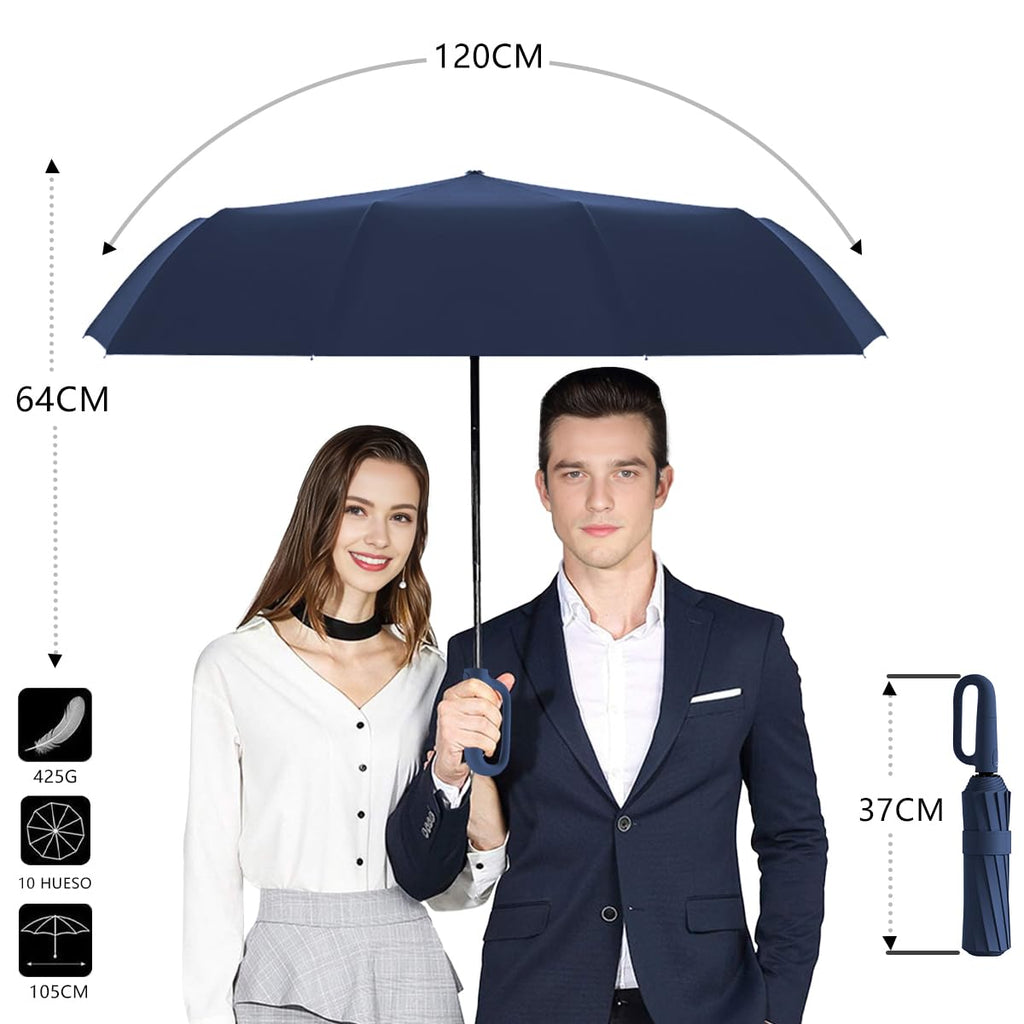Paraguas Plegable Automático con Hebilla de Anillo, Paraguas de Bolsillo Reforzado, Sombrilla Grande Resistente al Viento, Con 20 Varillas Reflectantes y Protección UV, Para Hombres y Mujeres