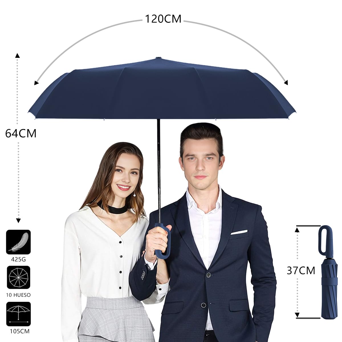 Paraguas Plegable Automático con Hebilla de Anillo, Paraguas de Bolsillo Reforzado, Sombrilla Grande Resistente al Viento, Con 20 Varillas Reflectantes y Protección UV, Para Hombres y Mujeres