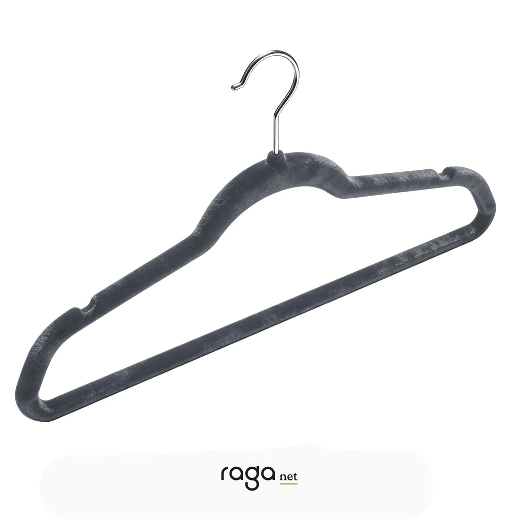 RagaBasics, Set de 50 Ganchos Metalicos Cubiertos con Terciopelo, Perchas de Alta Calidad, Gancho con Rotacion 360°, Ganchos Antideslizantes y Resistentes (Negro)